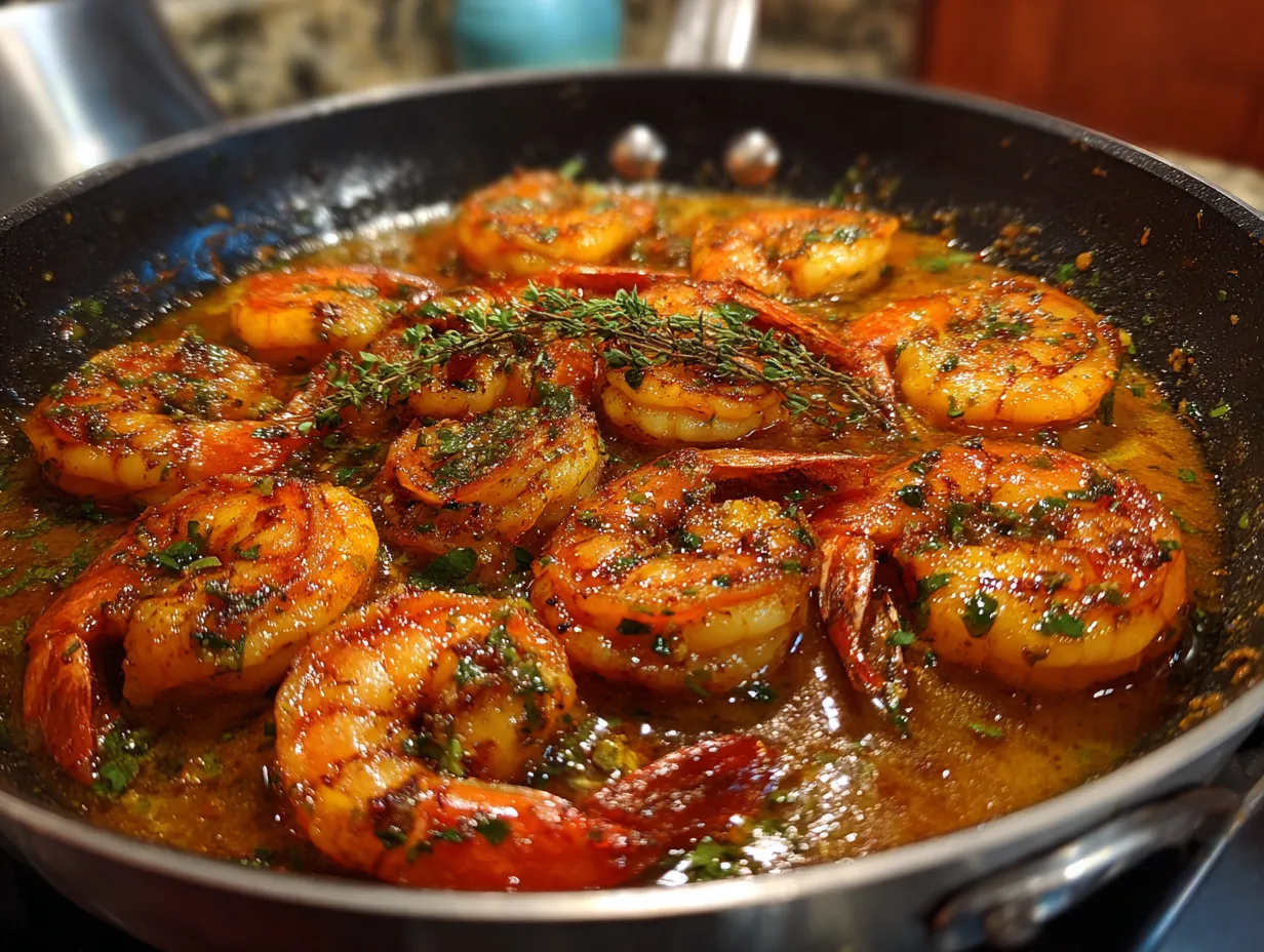Final dish of Shrimp with Garlic and Coconut Milk garnished with cilantro