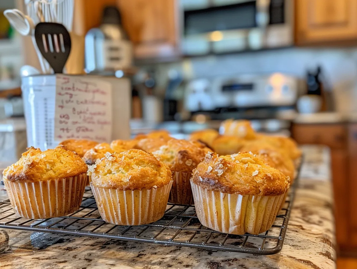 A batch of freshly baked breakfast muffins cooling on a wire rack, showcasing their golden-brown tops and savory fillings.