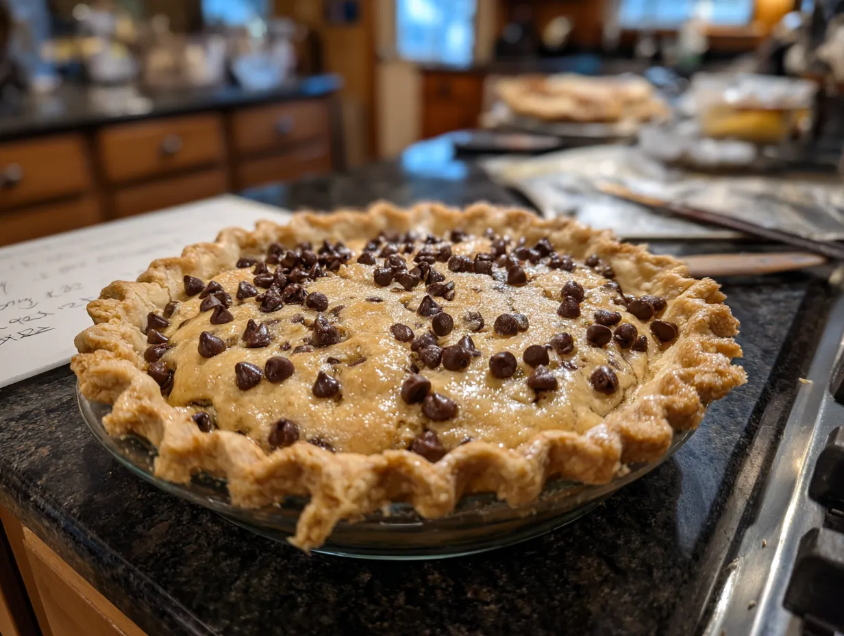Delicious finished Chocolate Chip Cannoli Pie