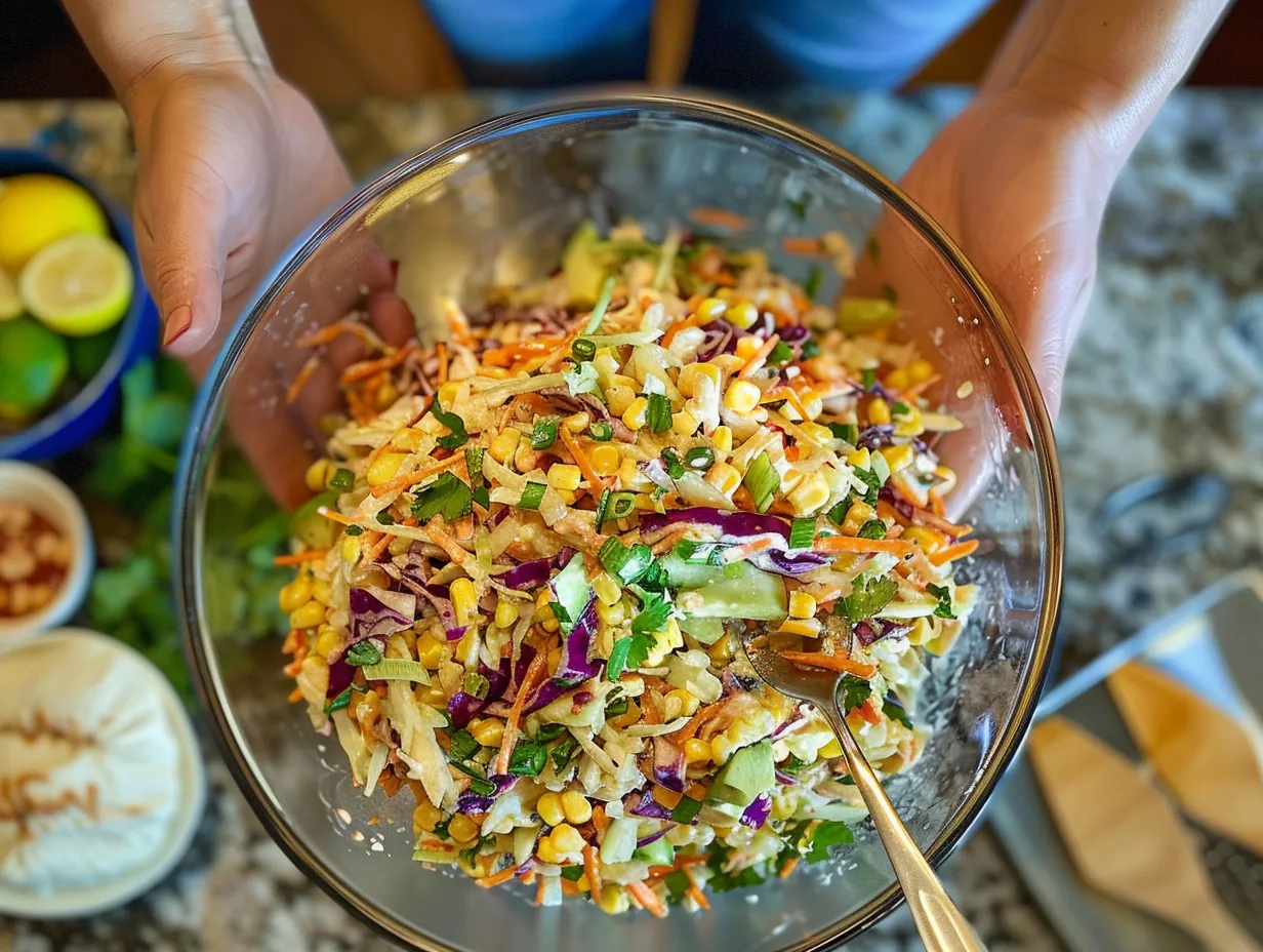 Finished Mexican Street Corn Coleslaw in a bowl