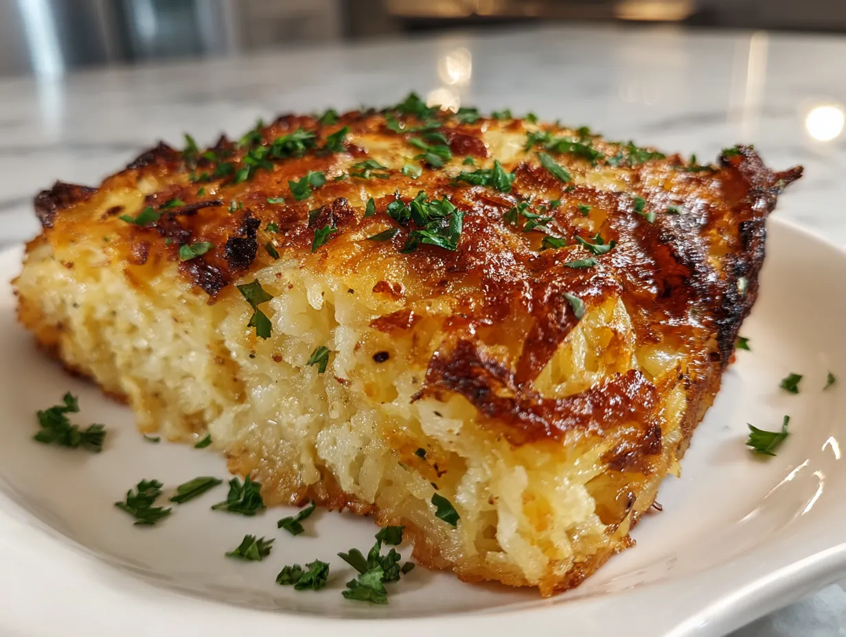 Finished Hashbrown Casserole with golden brown and bubbly top.