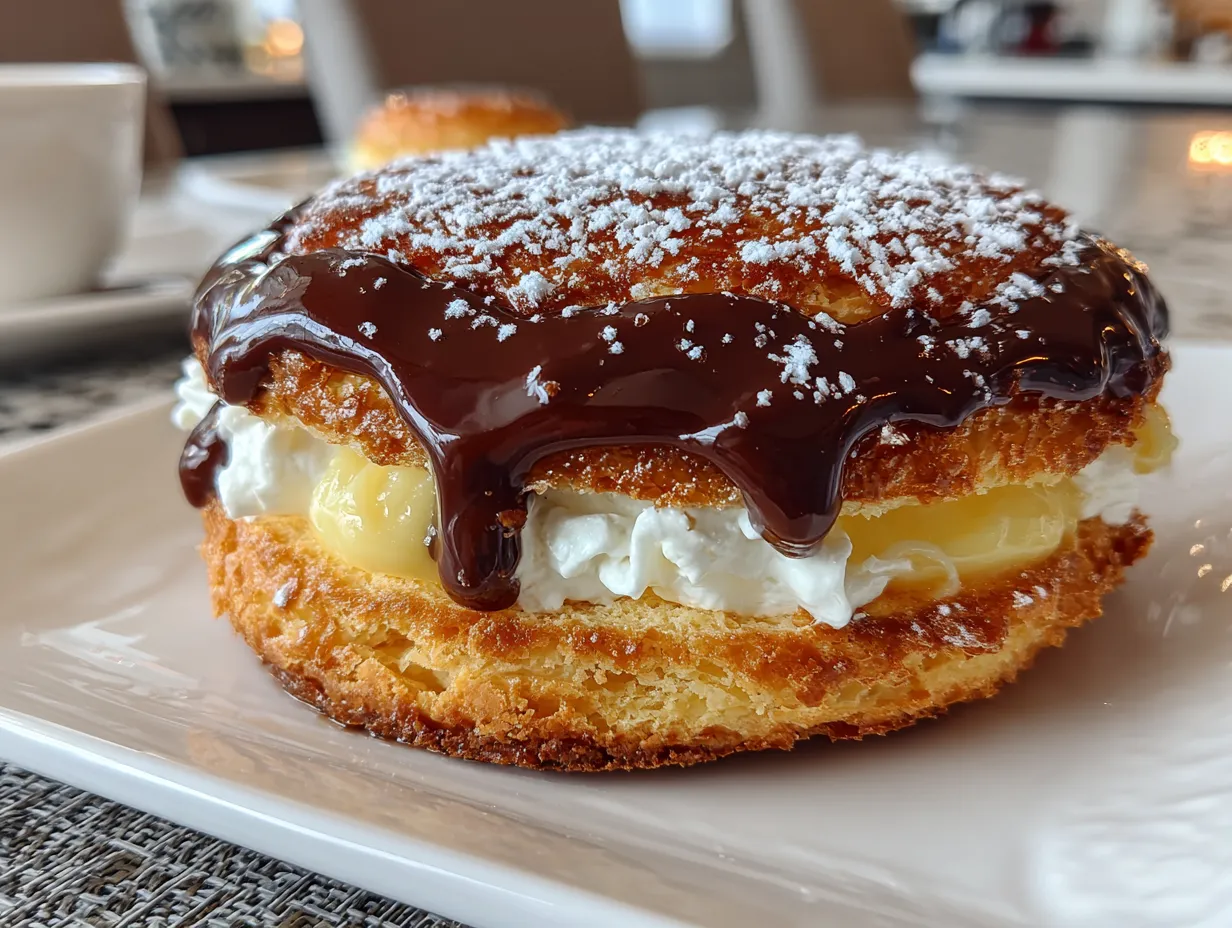 Final version of Homemade Boston Cream Pie ready to serve