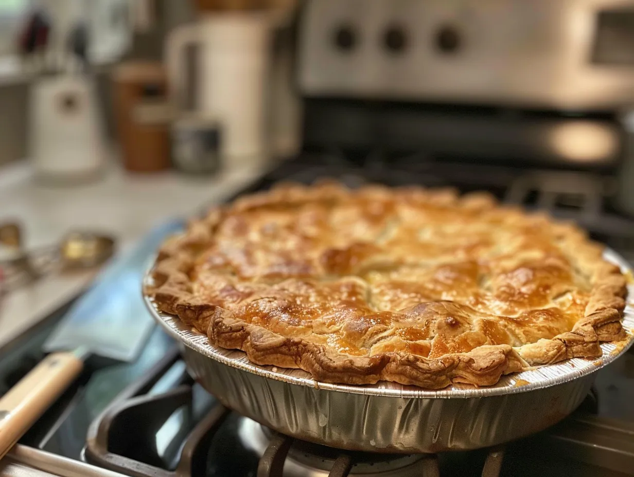 Homemade Possum Pie sitting on a kitchen table, ready to be served.