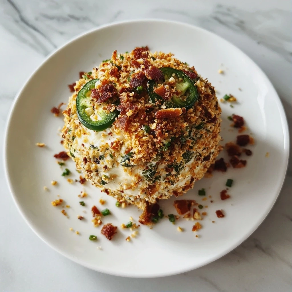 Homemade Spicy Jalapeño Popper Cheese Ball ready to be served with crackers.