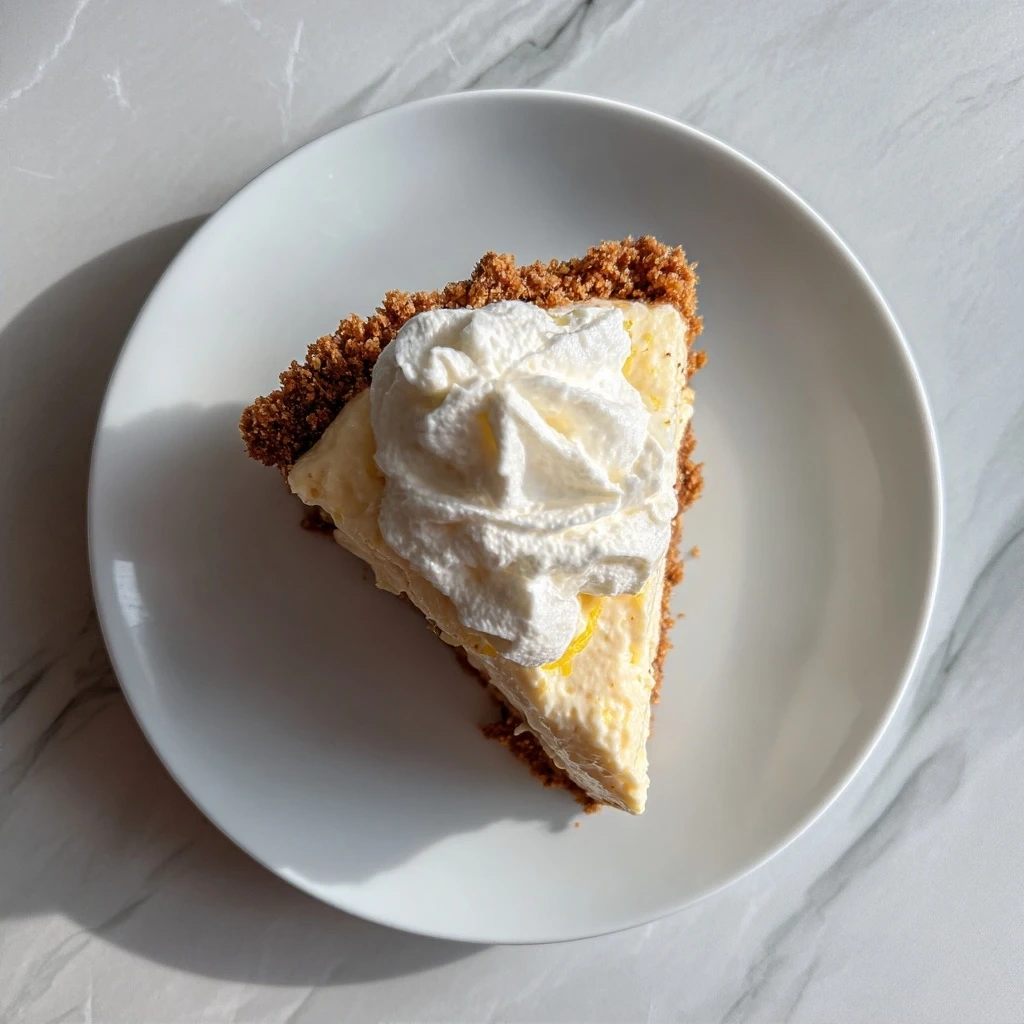 A slice of lemon cream pie with a fork ready to take a bite