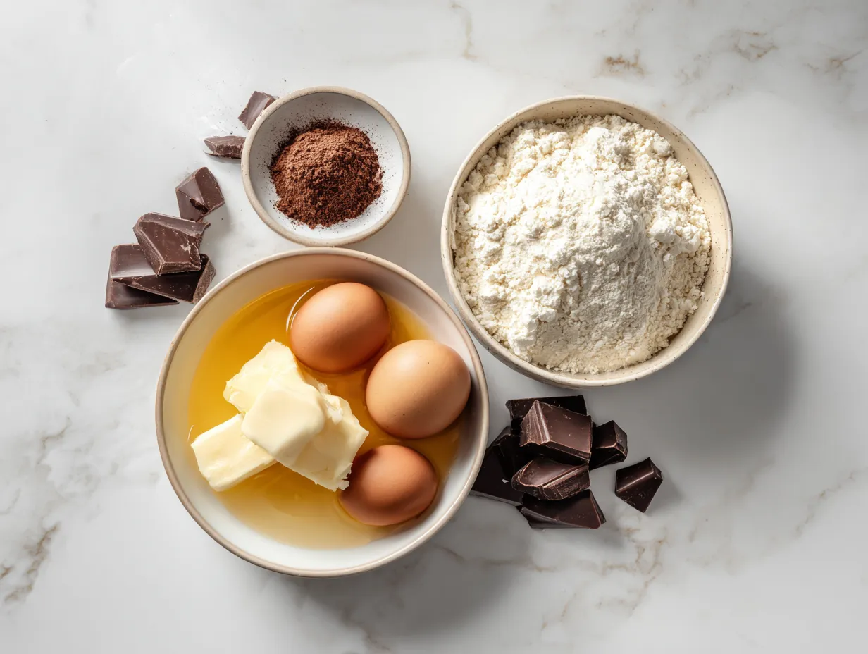 Ingredients for making chocolate orange cheesecake, including chocolate cookies, oranges, cream cheese and chocolate