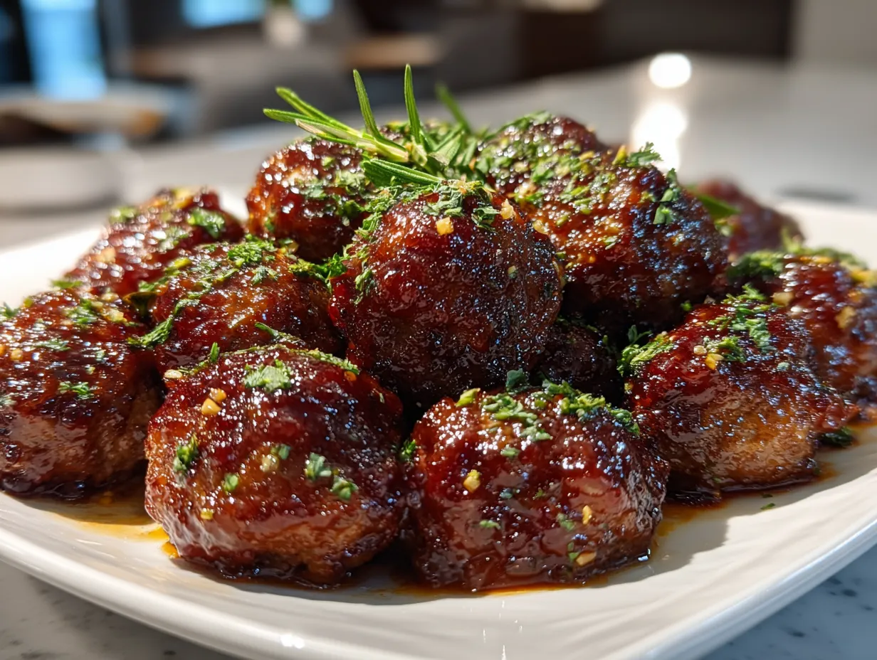 Finished Spicy Cranberry BBQ Meatballs served in a bowl