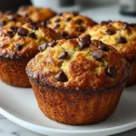 Top view of Banana Chocolate Chip Muffins on plate