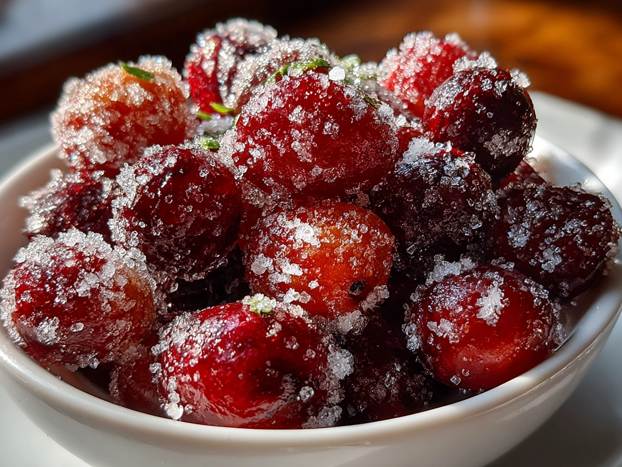 Fresh cranberries, granulated sugar, and water ingredients for 3-Ingredient Sugared Cranberries