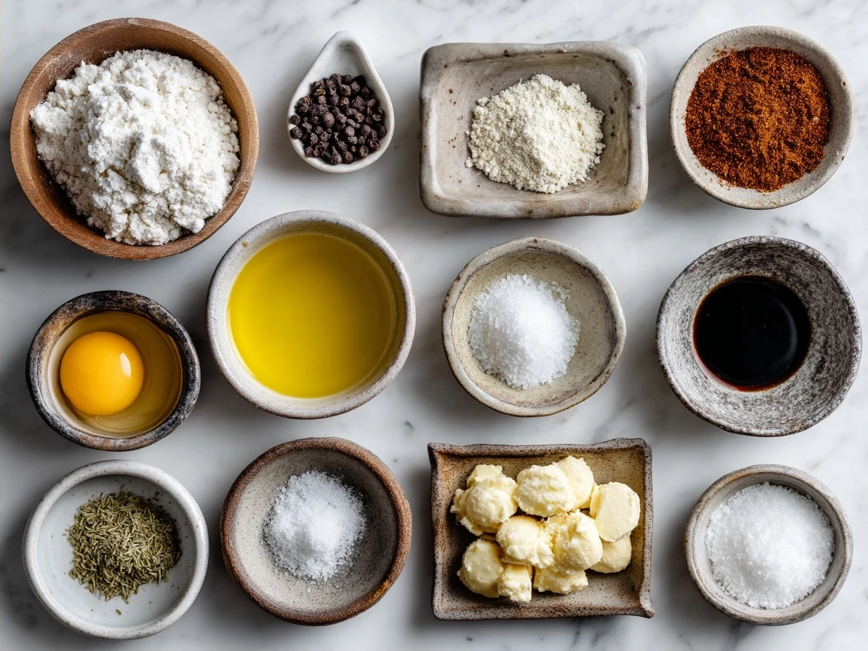 Ingredients for a creamy Alfredo Sauce displayed on a kitchen counter