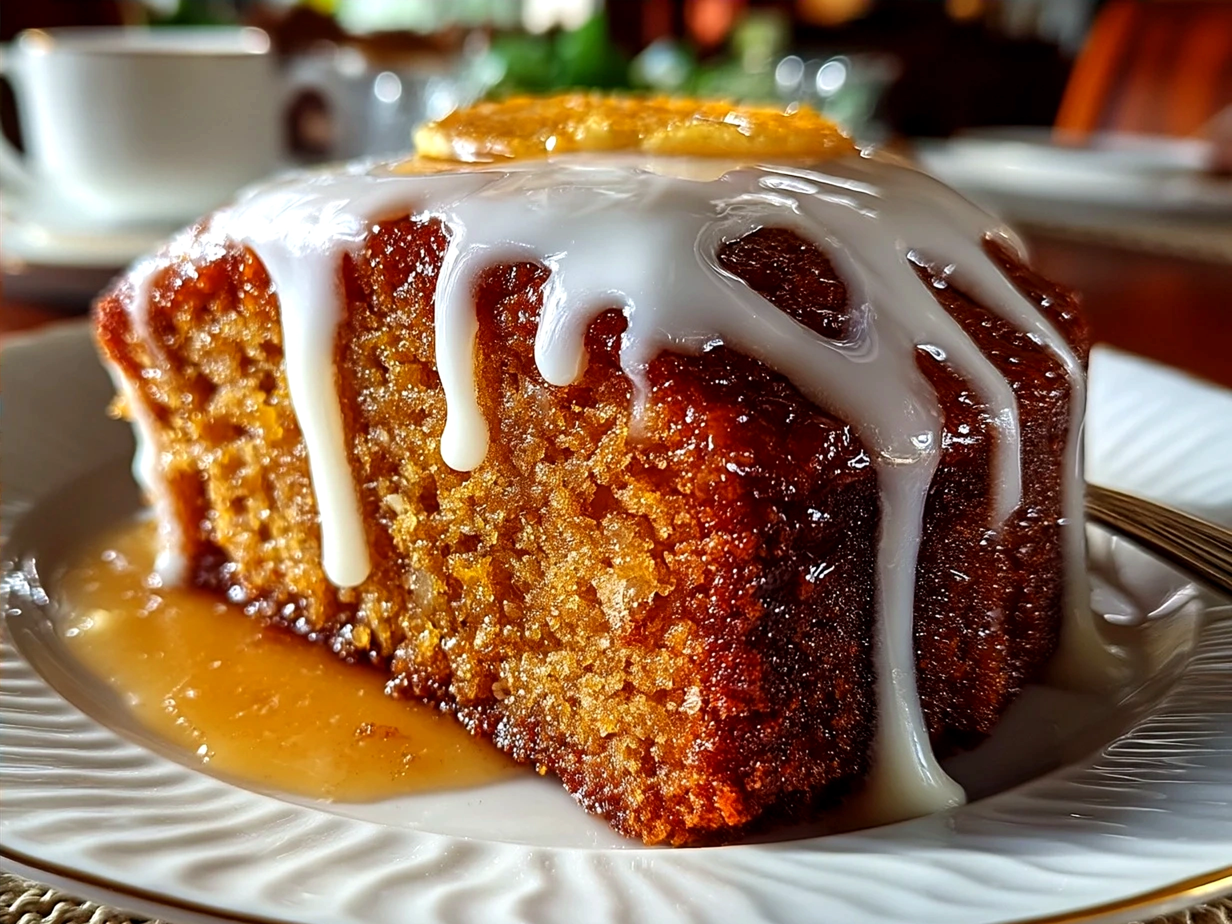 Serving moist homemade applesauce cake with toppings