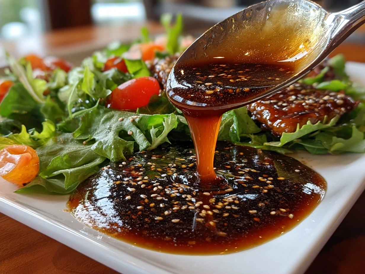 Homemade balsamic vinaigrette drizzled over fresh salad