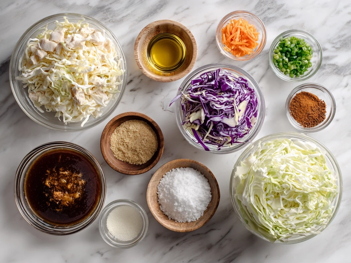 Ingredients for BBQ Chicken and Coleslaw Wraps including chicken, coleslaw, tortillas, BBQ sauce, cheese, cilantro, and lime.