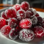 Beautiful 3-Ingredient Sugared Cranberries on White Plate