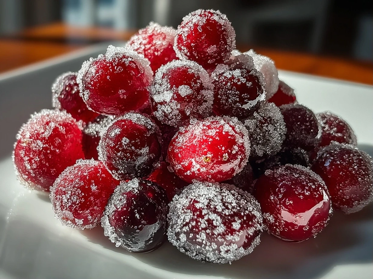 Beautiful 3-Ingredient Sugared Cranberries on White Plate