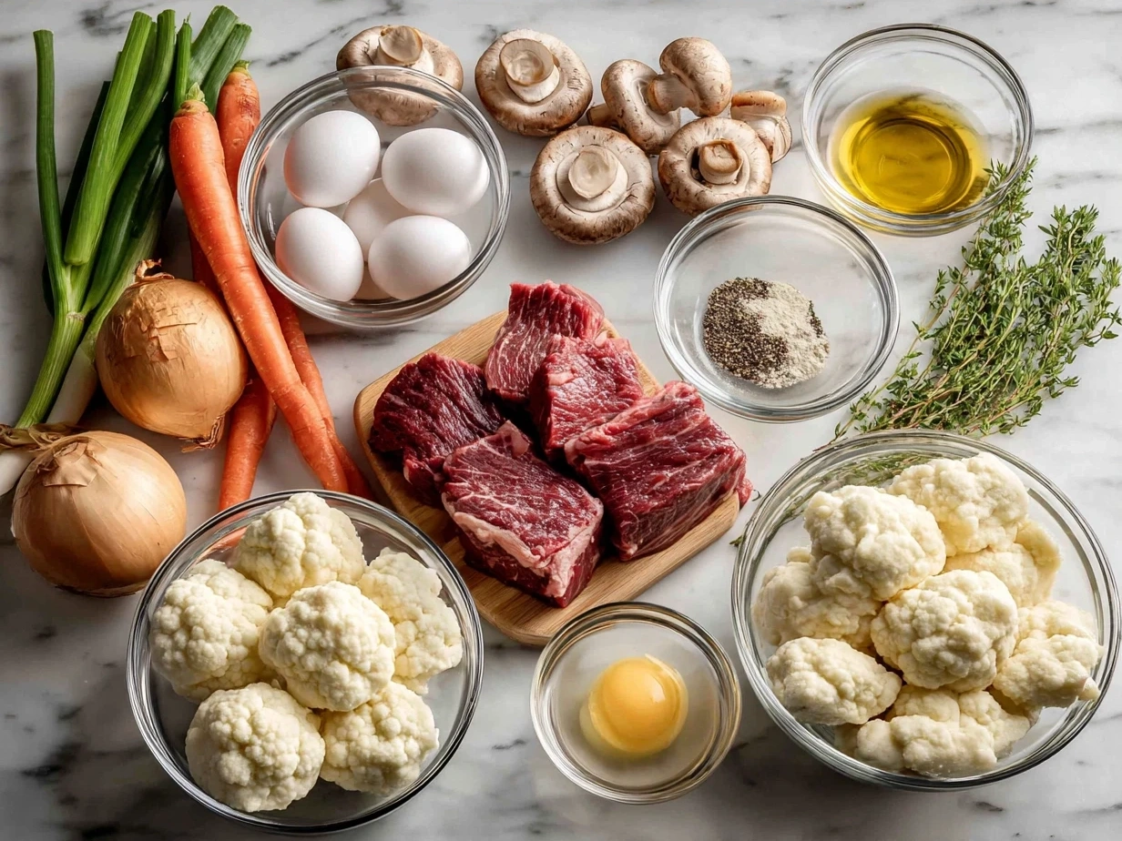 Ingredients for Beef Stew and Dumplings laid out