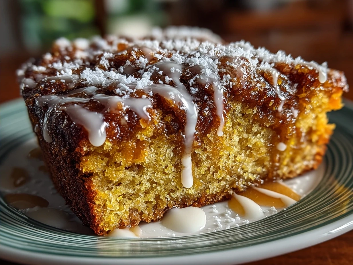 Finished Butternut Squash-Apple Coffee Cake on a serving plate, sliced and ready to enjoy
