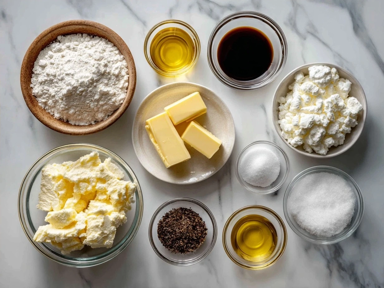 Ingredients for a cheese fondue recipe including garlic, wine, Gruyère and Emmental cheese