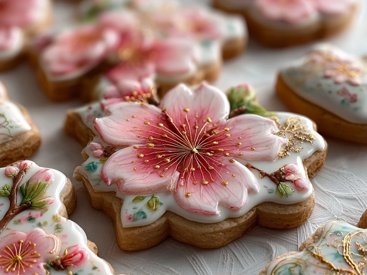 Final plate of beautifully decorated Cherry Blossom Cookies ready to serve
