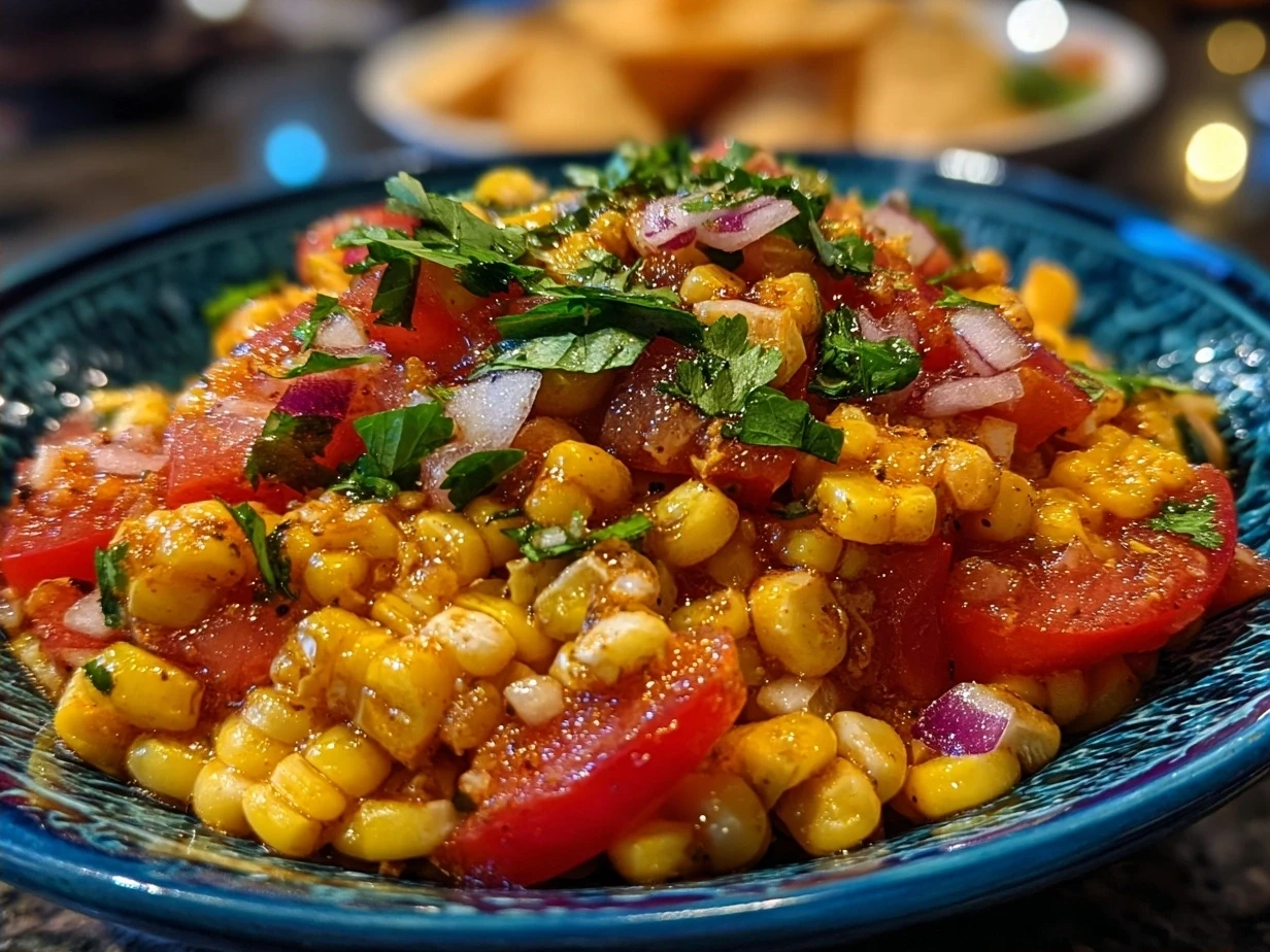 Chipotle corn salsa served in bowl with tortilla chips