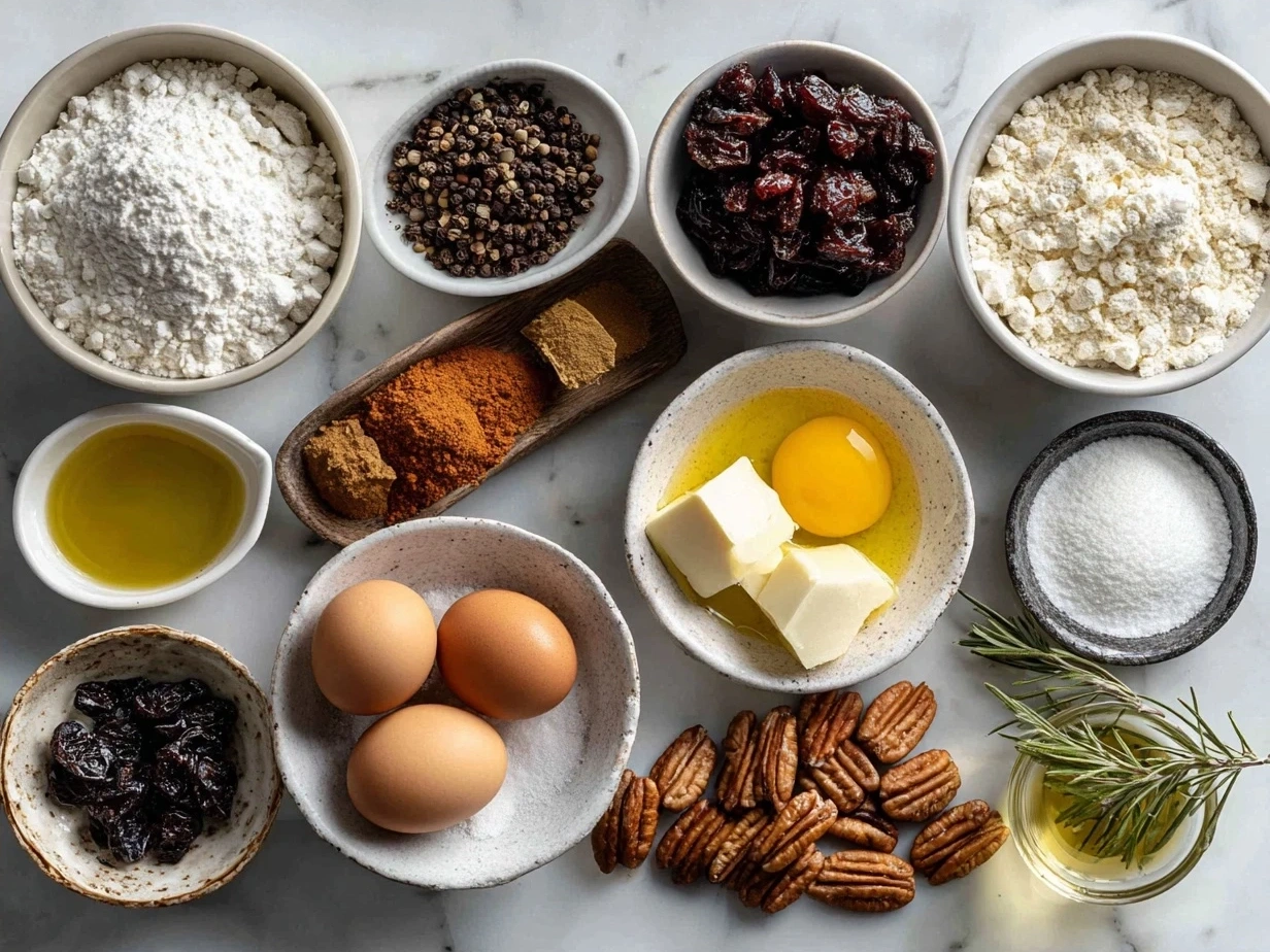 Ingredients for Christmas Breakfast Casserole laid out on a table