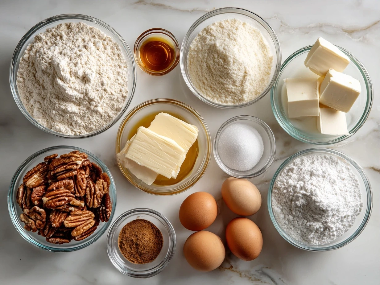 Ingredients for Christmas Lights Cookies including flour, butter, sugar, eggs, vanilla, baking powder, salt, powdered sugar, meringue powder, water, and gel food coloring.