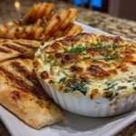 Close-up of delicious creamy spinach artichoke dip