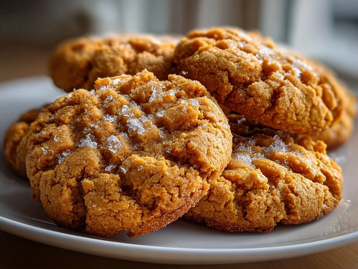 Close-up of freshly baked peanut butter cookie