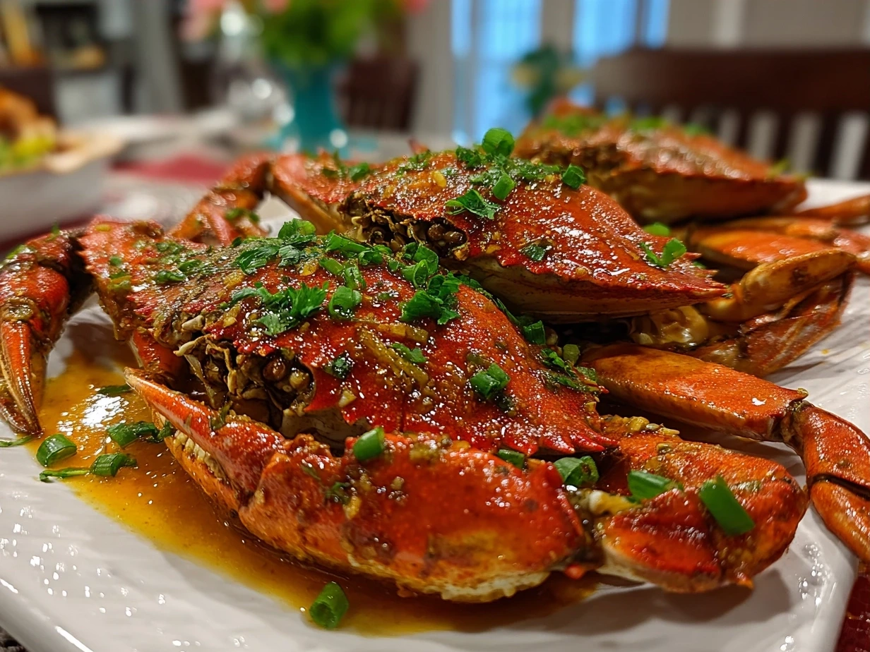 A bountiful seafood boil platter with perfectly cooked Dungeness crab clusters, shrimp, corn, red potatoes, and sliced sausage, generously drizzled with garlic butter and fresh parsley.