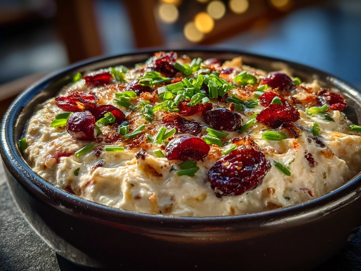 Cranberry Jalapeño Dip served with crackers and garnished