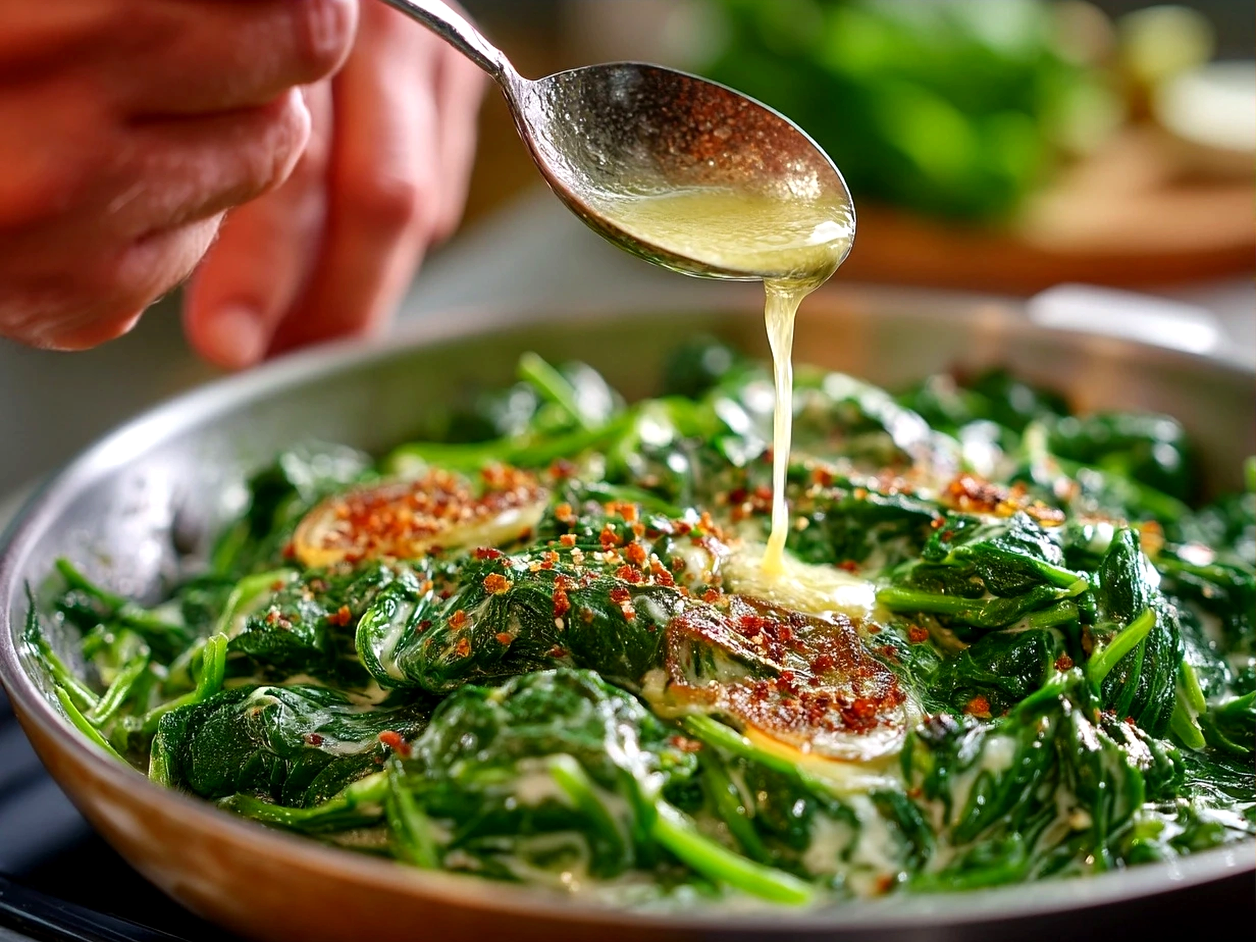 Creamed Spinach served as a creamy side dish with a sprinkle of grated cheese