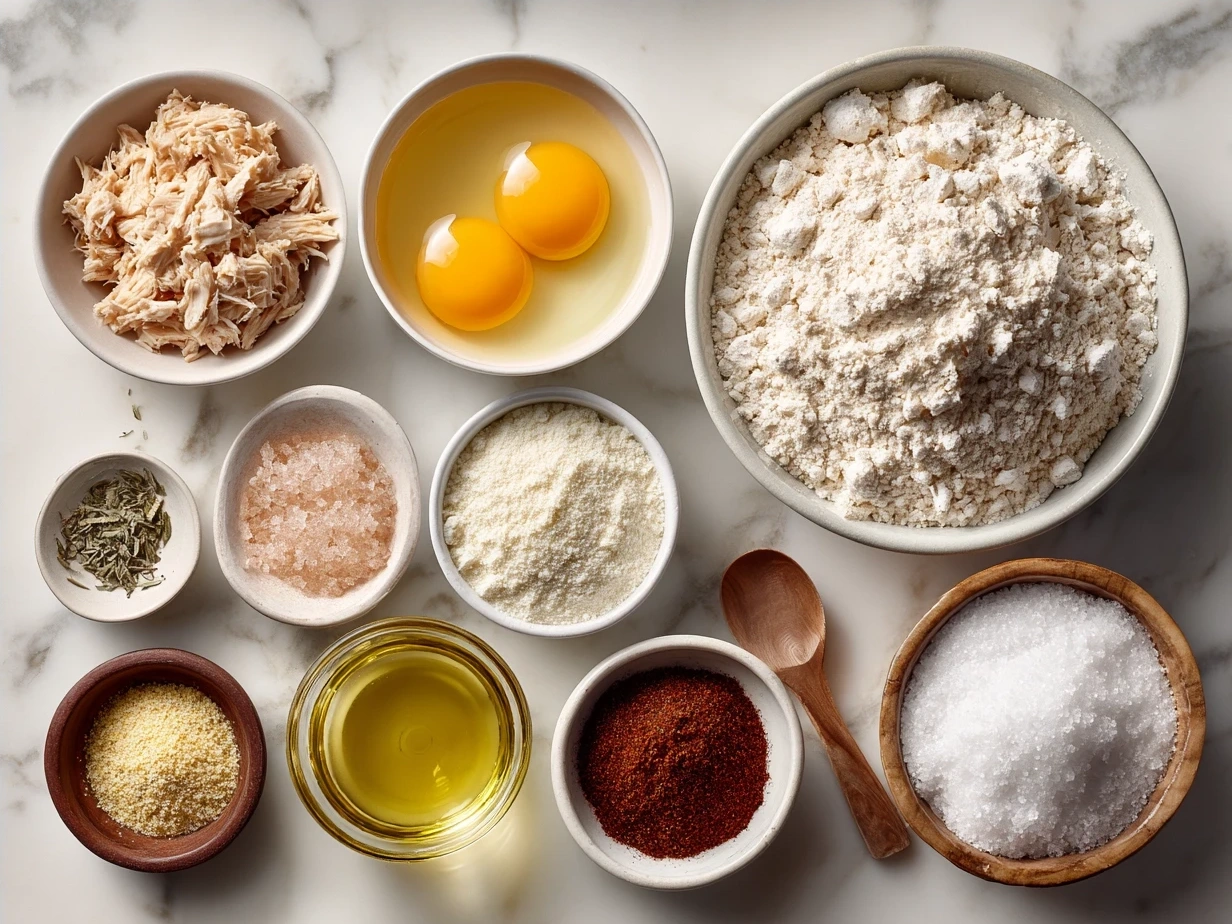 Ingredients for Crockpot Chicken Spaghetti including cooked chicken, spaghetti noodles, diced tomatoes with green chilies, cream of mushroom soup, cream cheese, cheddar cheese, chicken broth, bell peppers, garlic, and seasonings