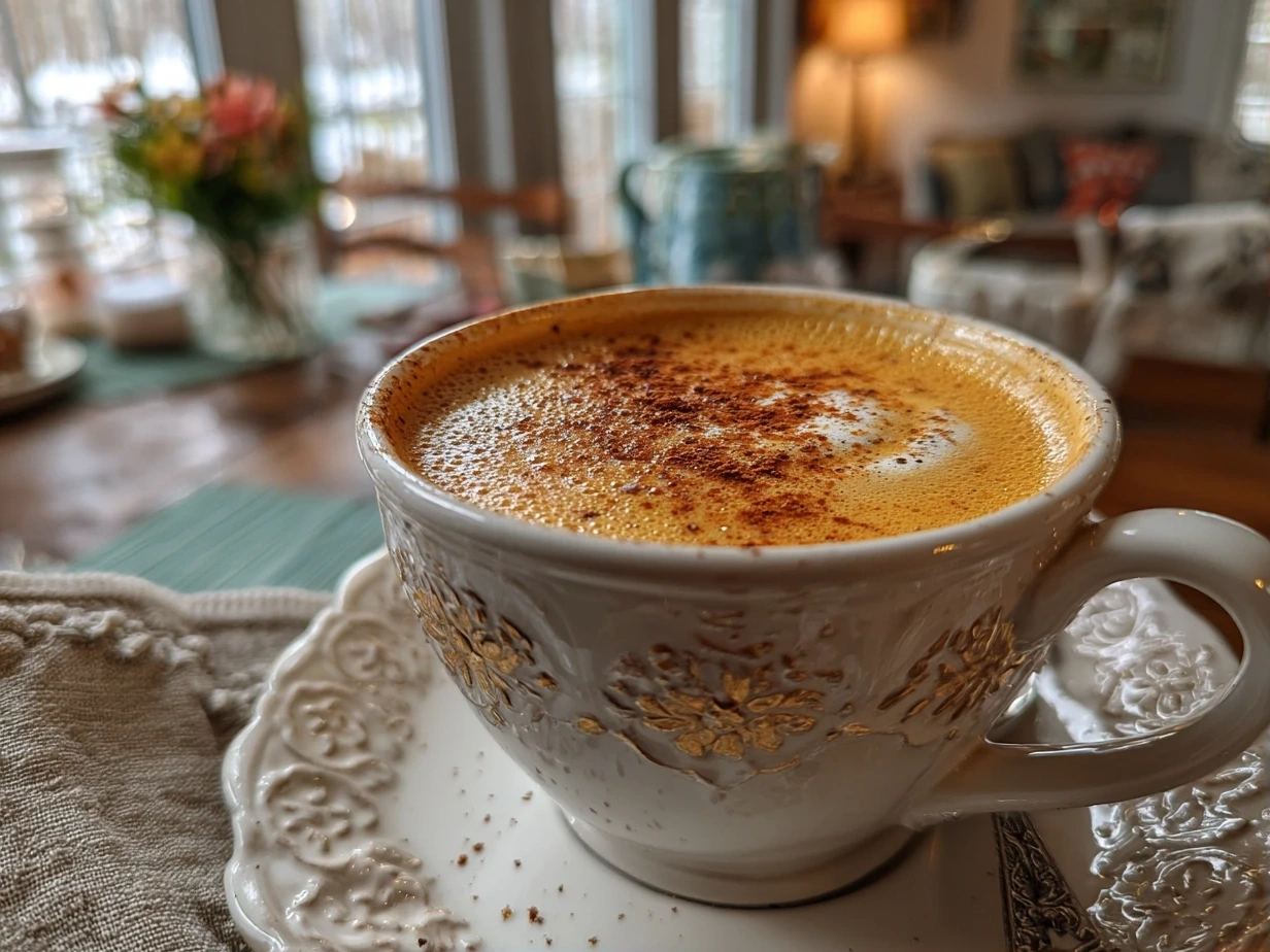 Close up of finished hot buttered rum in a clear glass