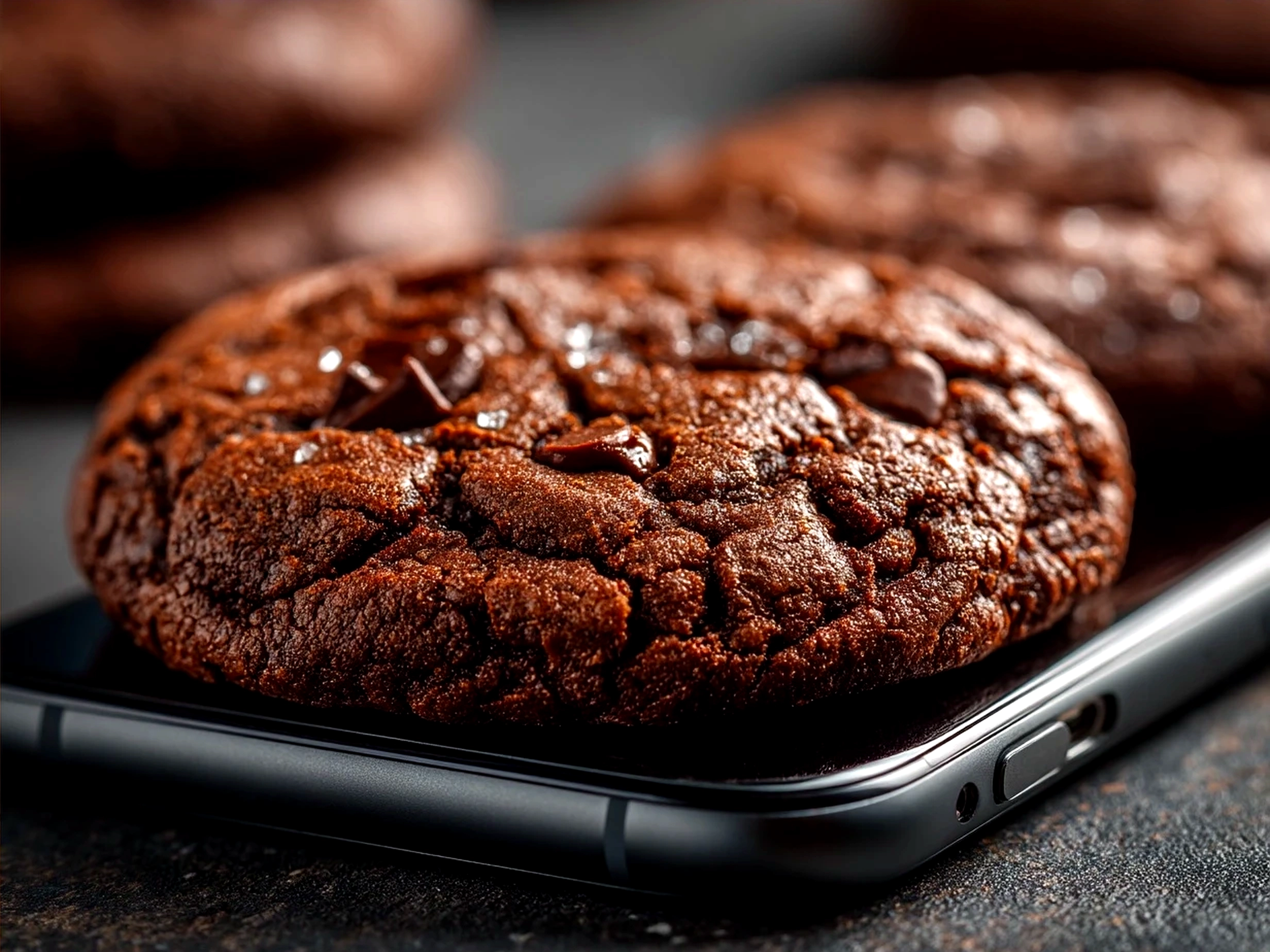 Freshly baked fudgy brownie cookies served on a plate with a scoop of vanilla ice cream
