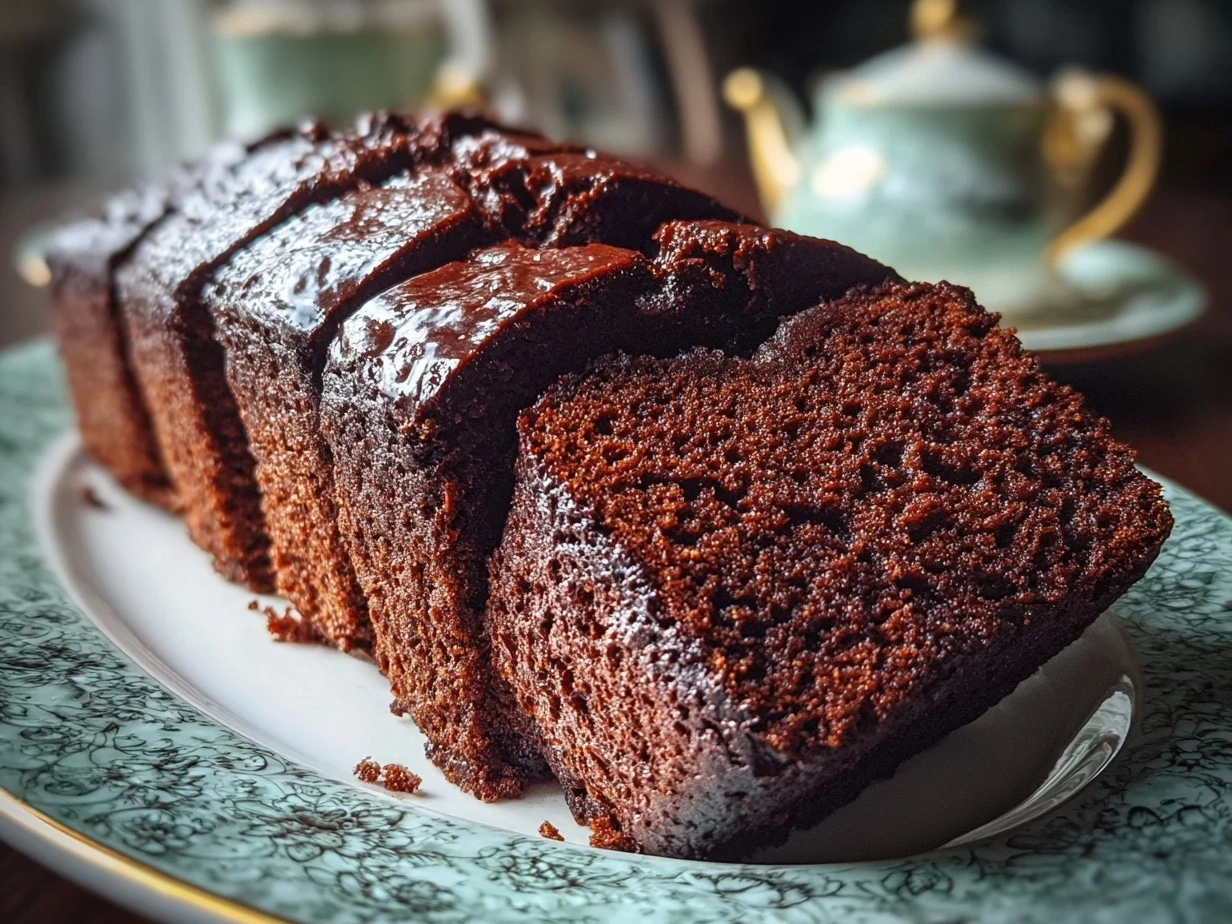 Sliced Hidden Heart Chocolate Loaf Cake revealing the heart surprise inside