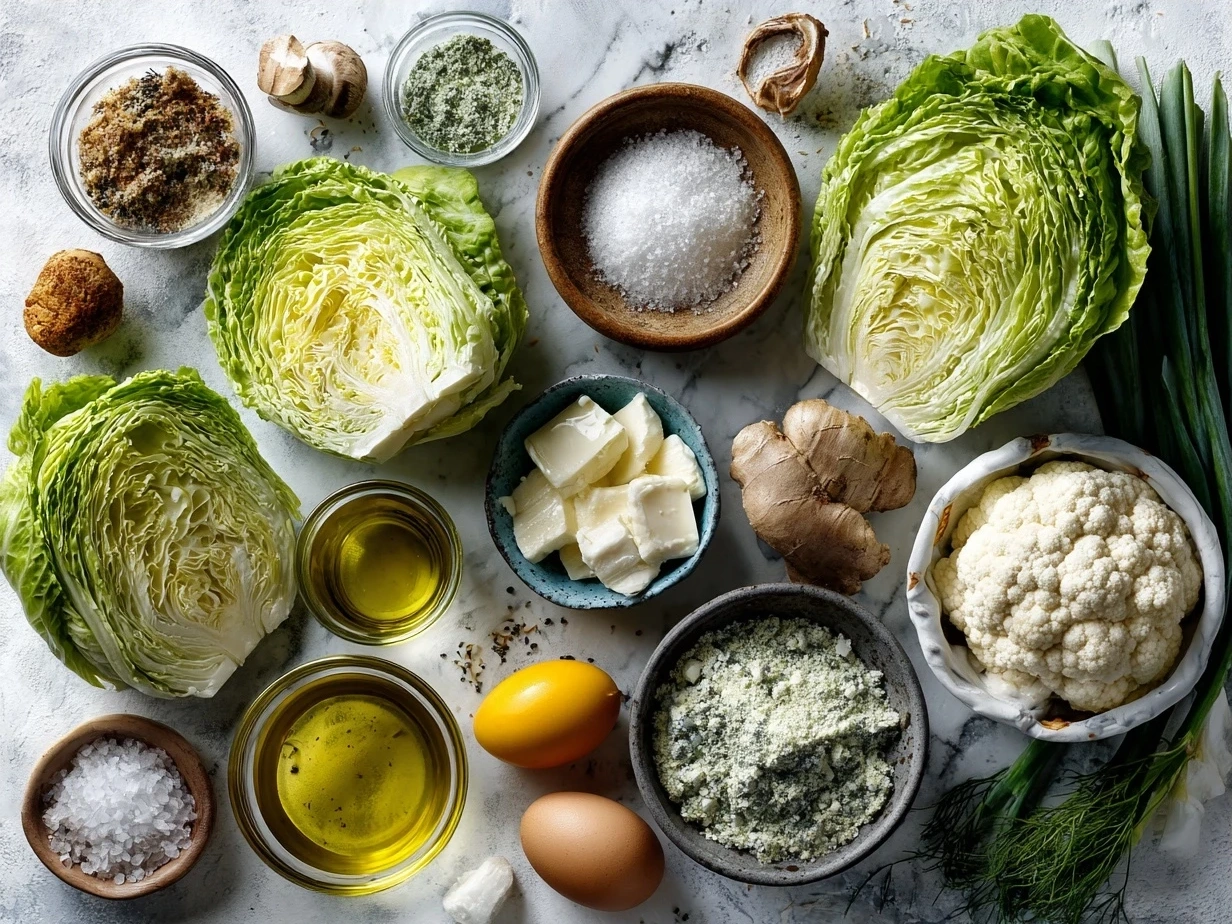 Ingredients for Homemade Caesar Salad Dressing Recipe including garlic, lemon, anchovies, Parmesan cheese