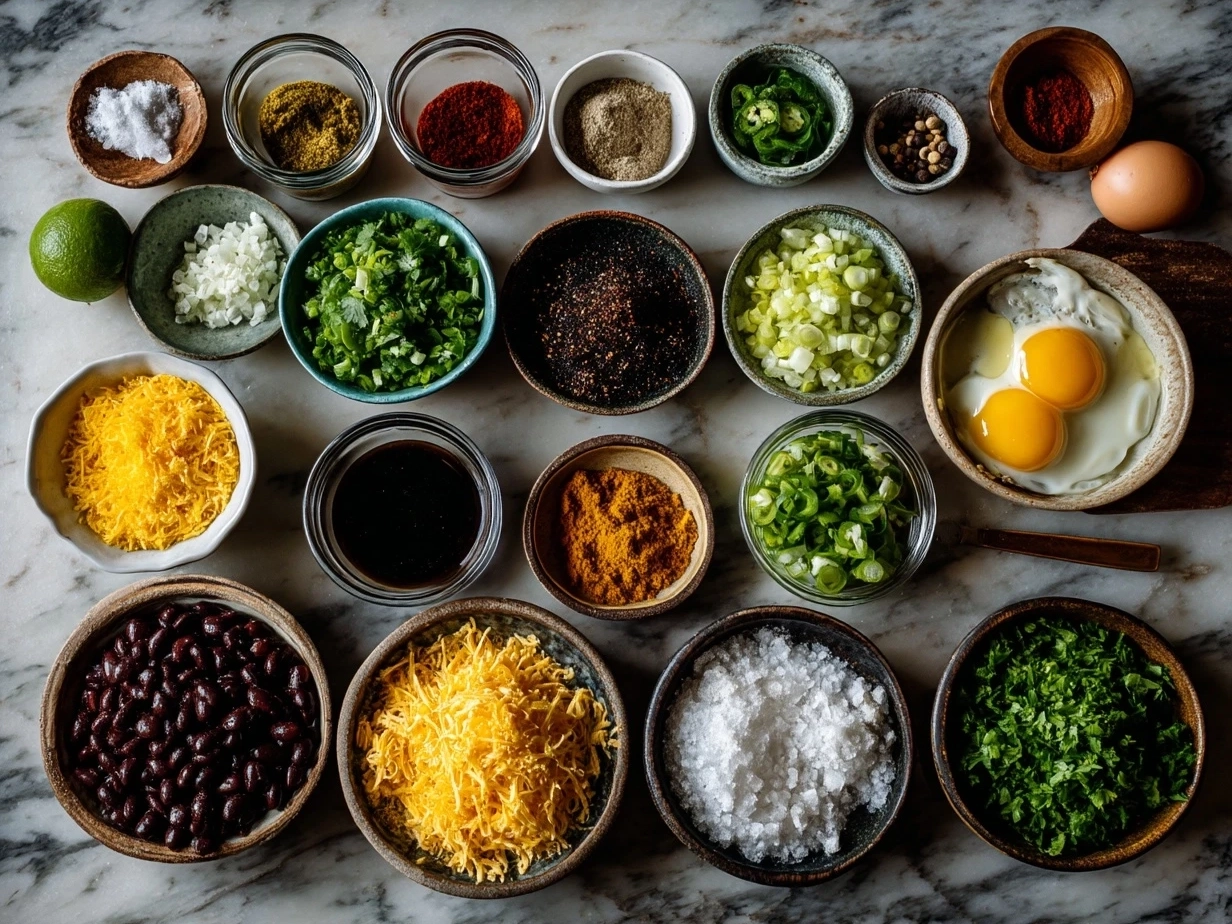 Ingredients for Huevos Rancheros laid out on a kitchen counter