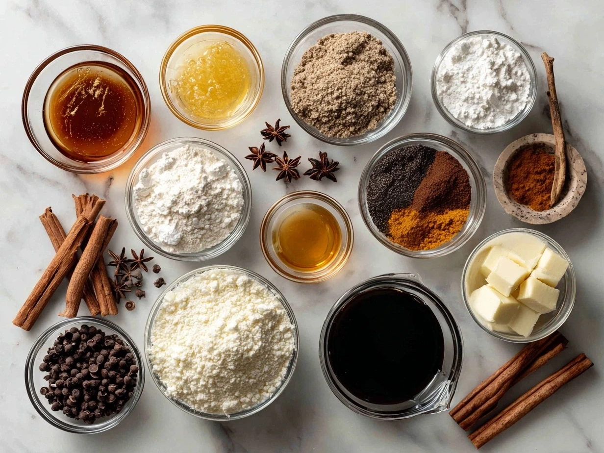 Ingredients for hot buttered rum including butter, brown sugar, and spices