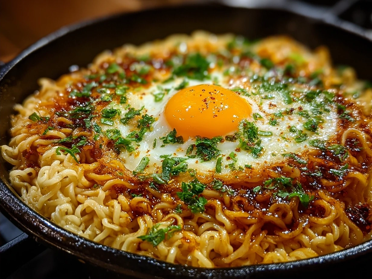 Final dish of Instant Noodles with Egg Butter Garlic served and ready to eat