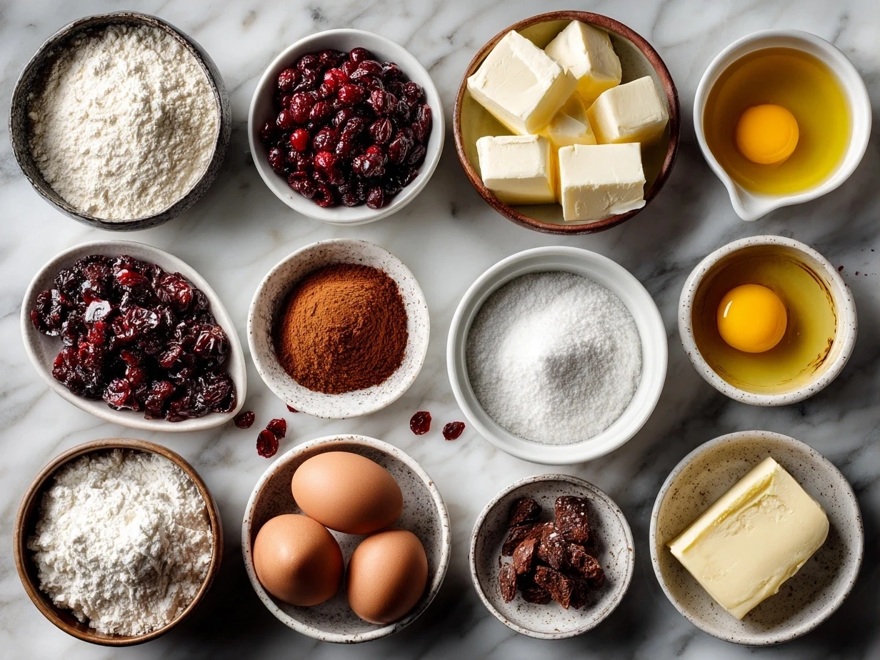 Ingredients for Luxe Cranberry Tiramisu: fresh cranberries, mascarpone, ladyfingers, orange zest, heavy cream