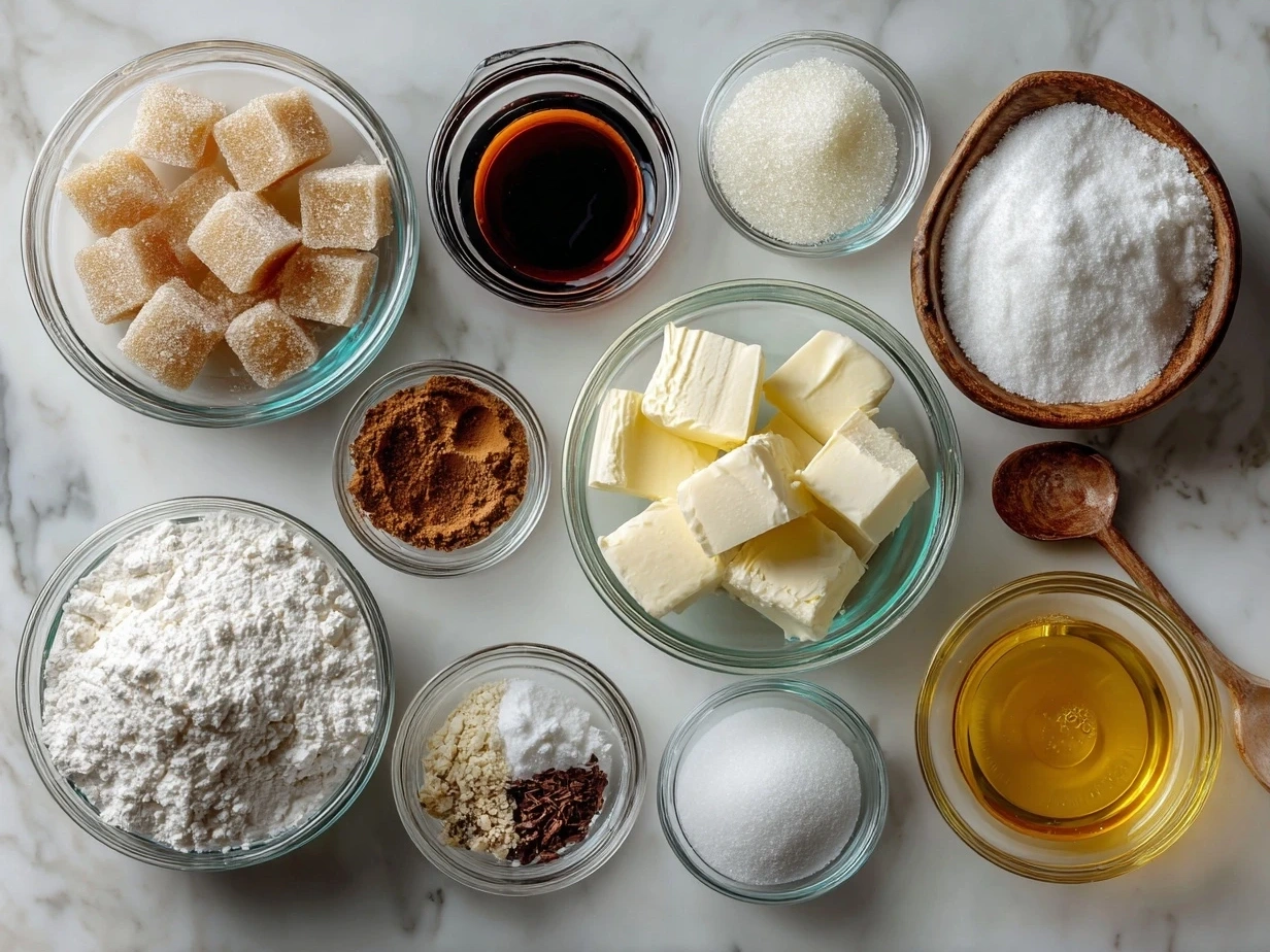 Ingredients for Magic Candy recipe including sugar, butter, milk, nuts, vanilla, salt, marshmallows