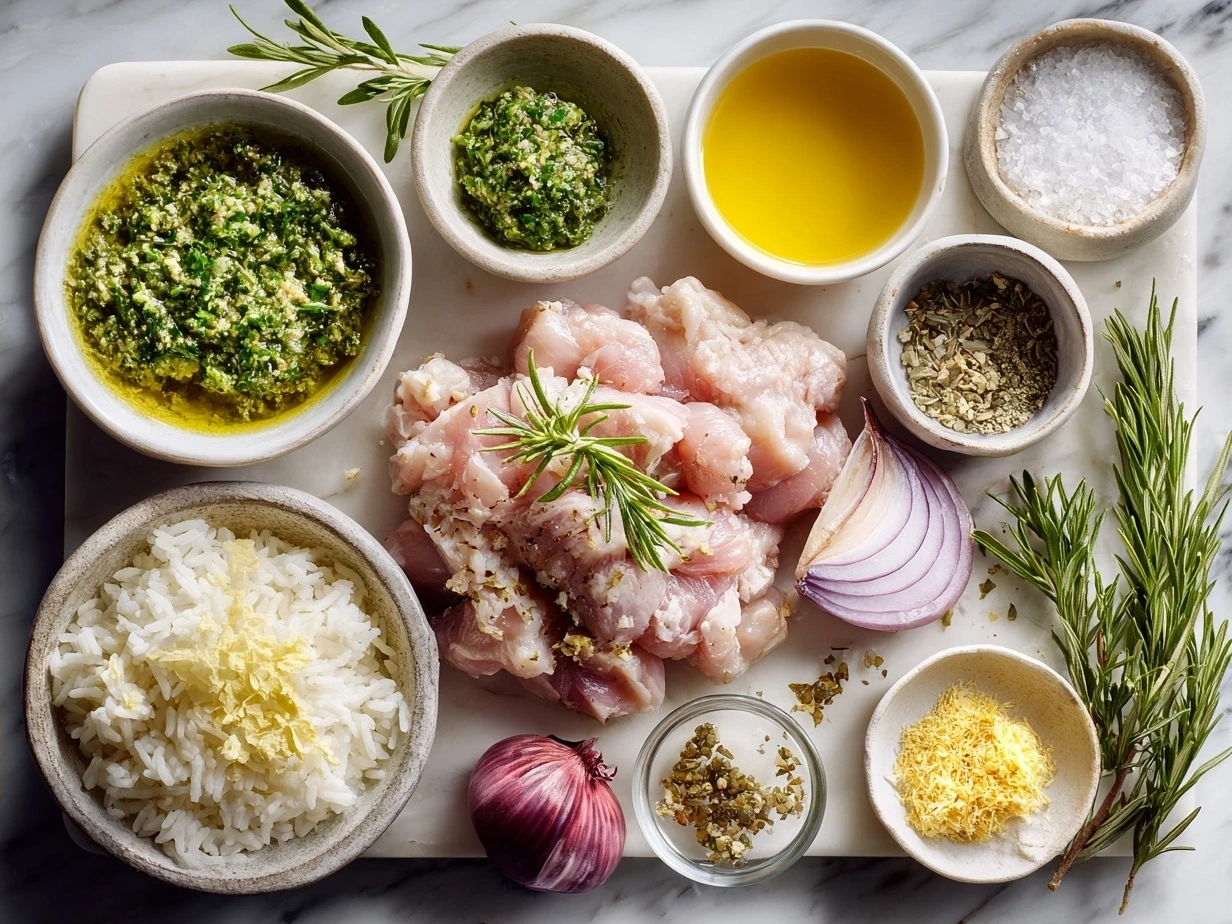 Ingredients for One-Pot Chicken and Rice with Olive Gremolata