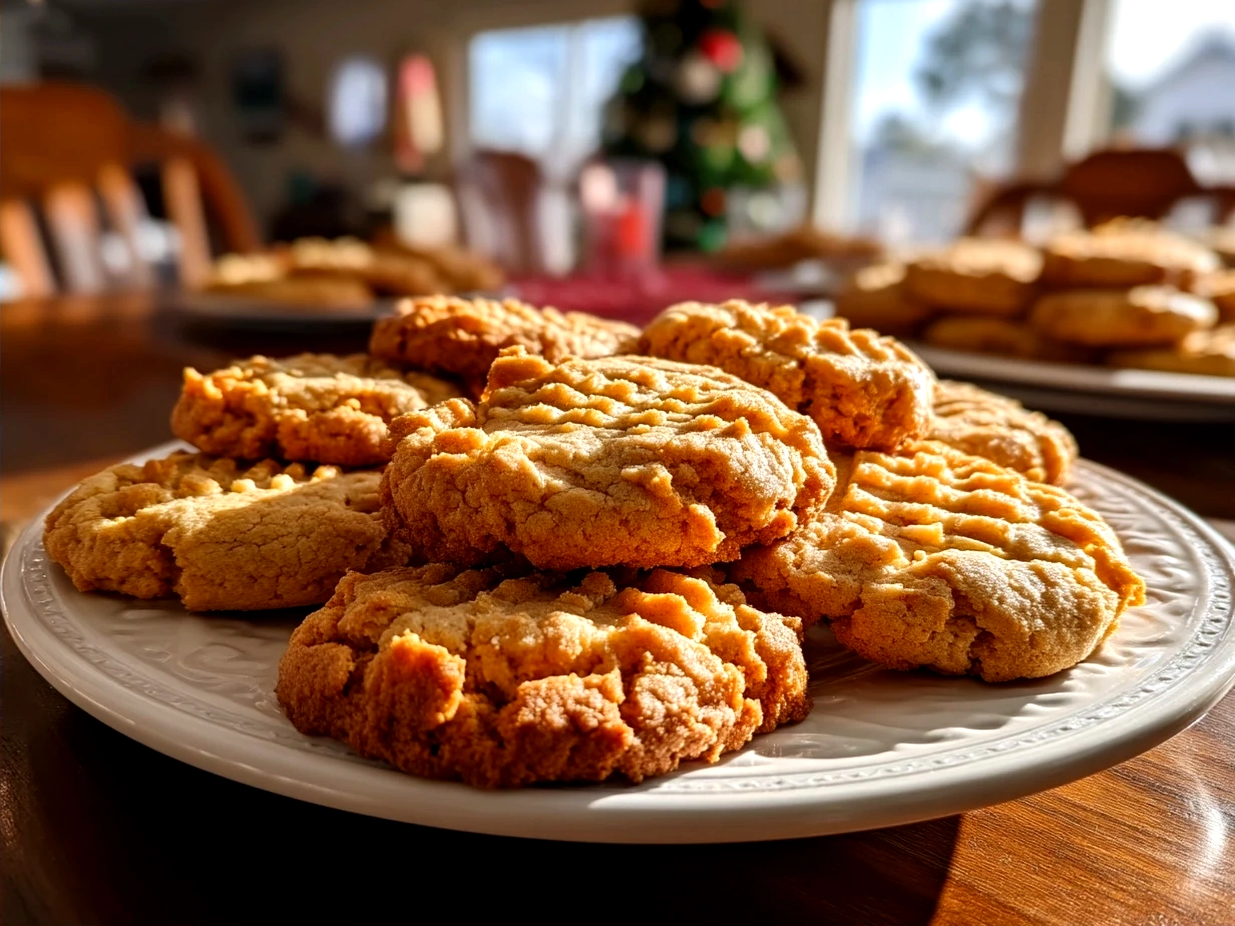 Freshly baked peanut butter cookies served on a plate