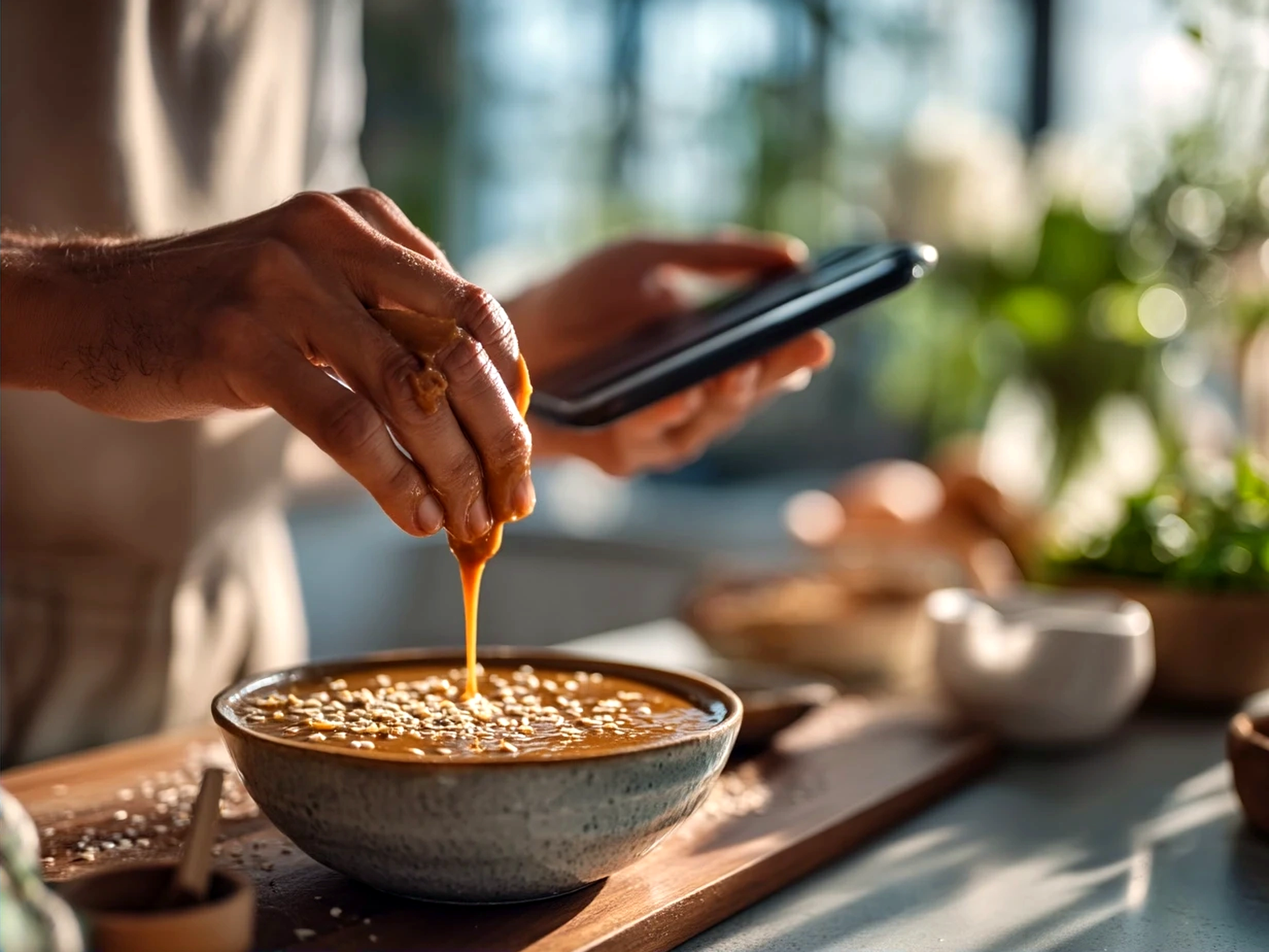 Serving Peanut Sauce as a dip with fresh vegetables