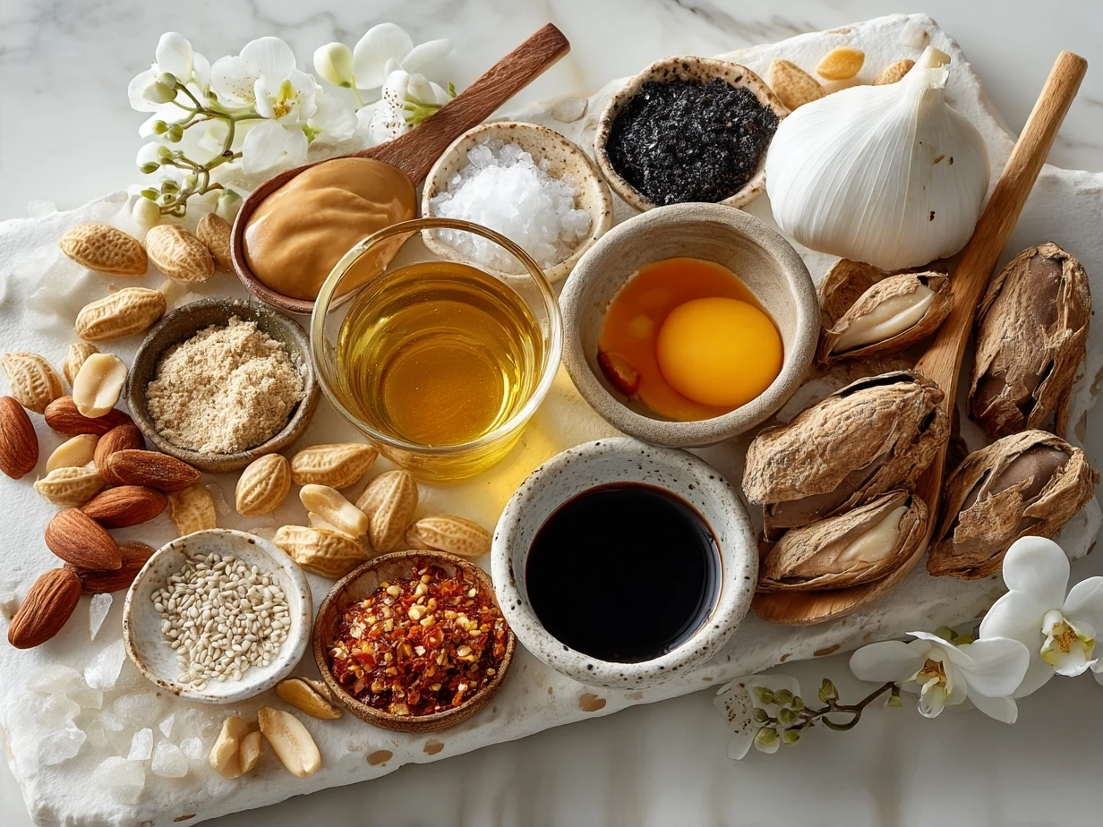 Ingredients for Peanut Sauce laid out on a table