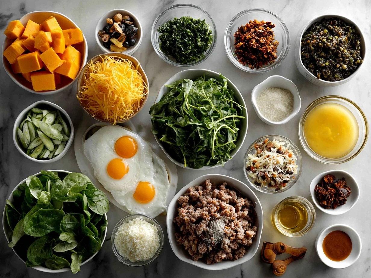 Ingredients for Roasted Butternut Squash Pasta with Sausage and Spinach