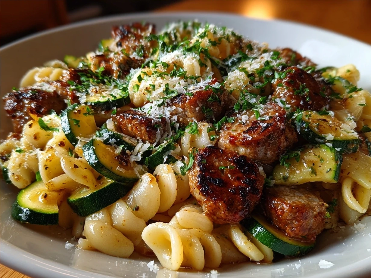 Final plated Sausage and Courgette Pasta ready to serve
