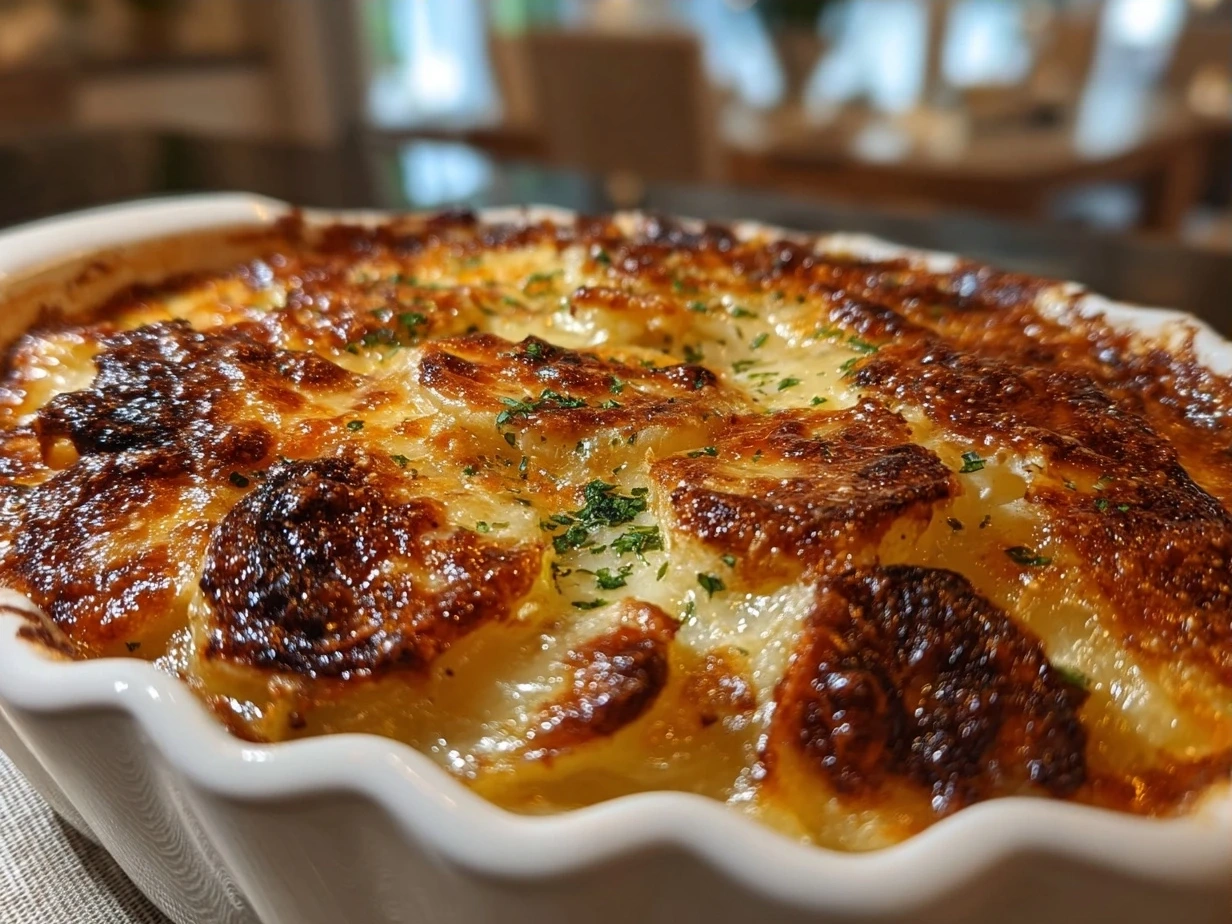 Finished Scalloped Potatoes Recipe - creamy cheesy baked potato gratin