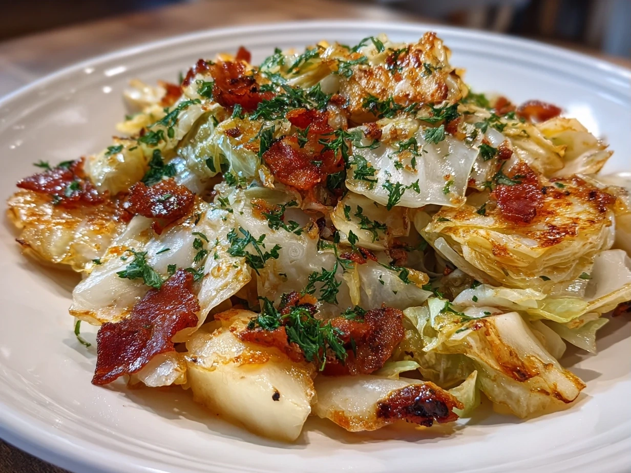 Final dish of Southern Fried Cabbage, crispy and smoky