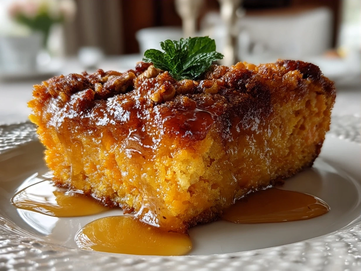 Baked Southern Maple Sweet Potato Casserole with pecan topping fresh out of the oven